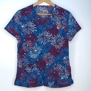 Butter-Soft Stretch Patriotic Scrub Top Womens Medium Medical Professional Nurse
